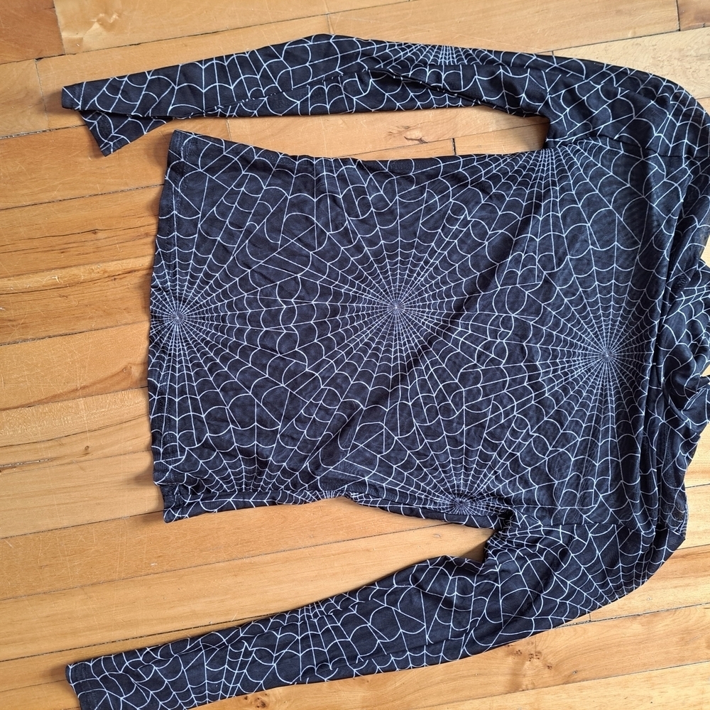 Women's Black Spiderweb Print Long Sleeve Top Mesh XS S - Picture 6 of 7